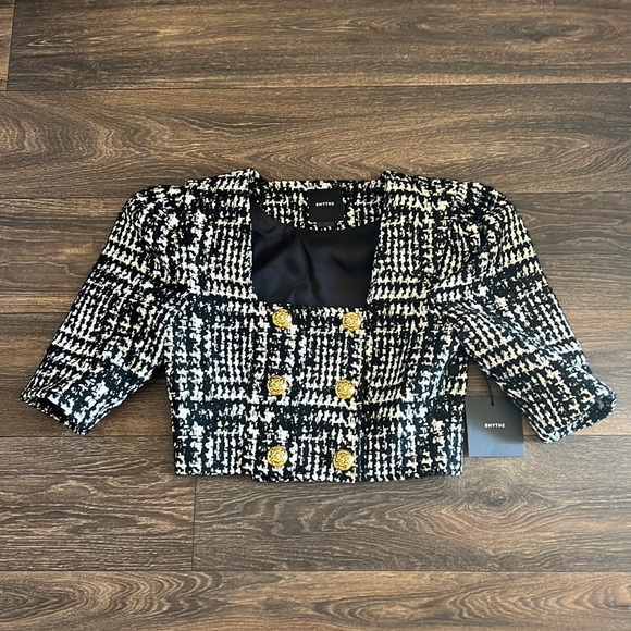 Smythe Cropped Jacket in Black & White Tweed - Picture 2 of 9